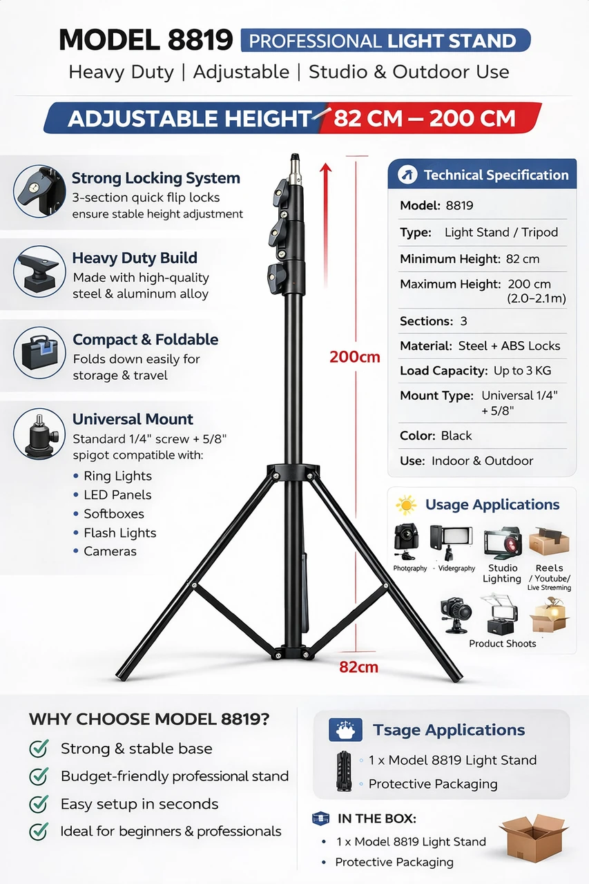 8819 Photography Light Stand (67 to 210 cm)