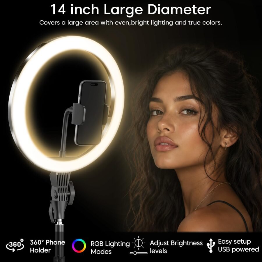 14 Inch RGB LED Ring Light with Phone Holder